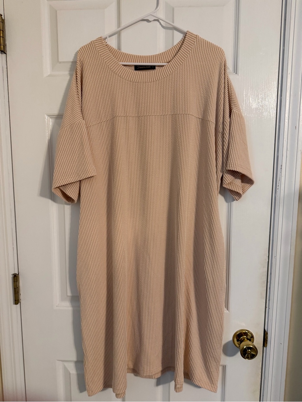 Amazon Beige Ribbed Midi T-Shirt Dress